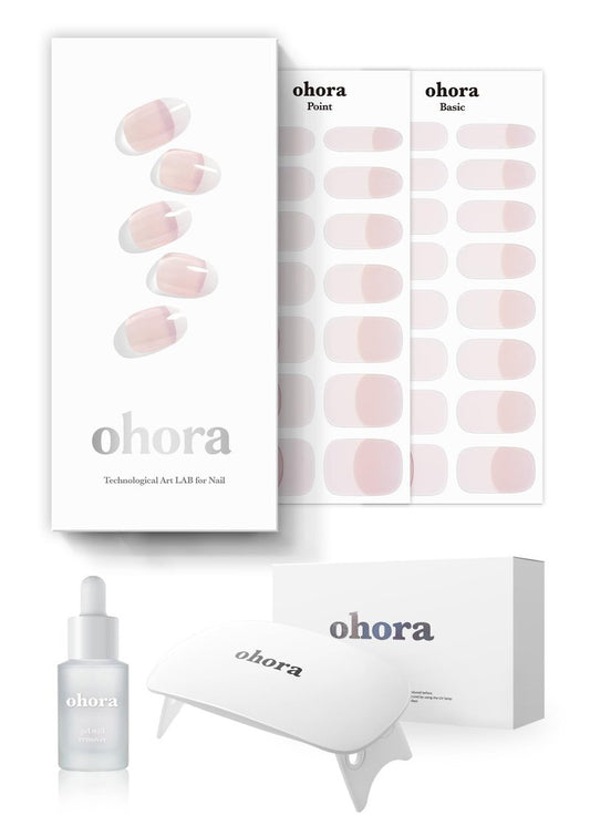 ohora Semi-Cured Gel Nail Strips Value Set (N Essential French Starter Kit) Includes Full Size Lamp and Mini Remover, Salon-Quality, Long Lasting, Easy to Apply & Remove