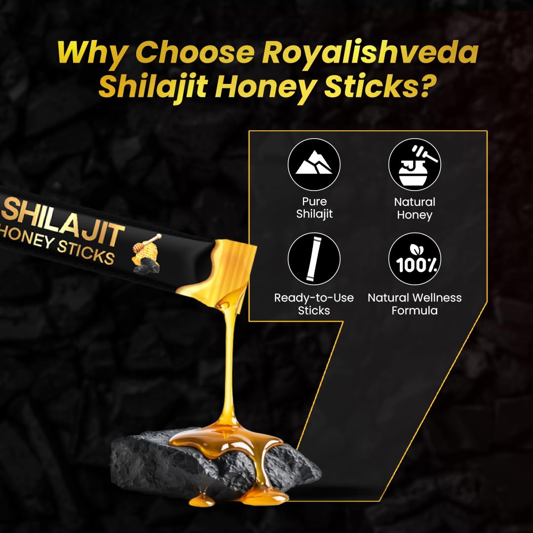 Royalishveda Shilajit Sticks with Honey | 75% Fulvic Acid | Easy-to-Use | 30 Sticks for Stamina, Energy Boost & Immune Support (Pack of 1)