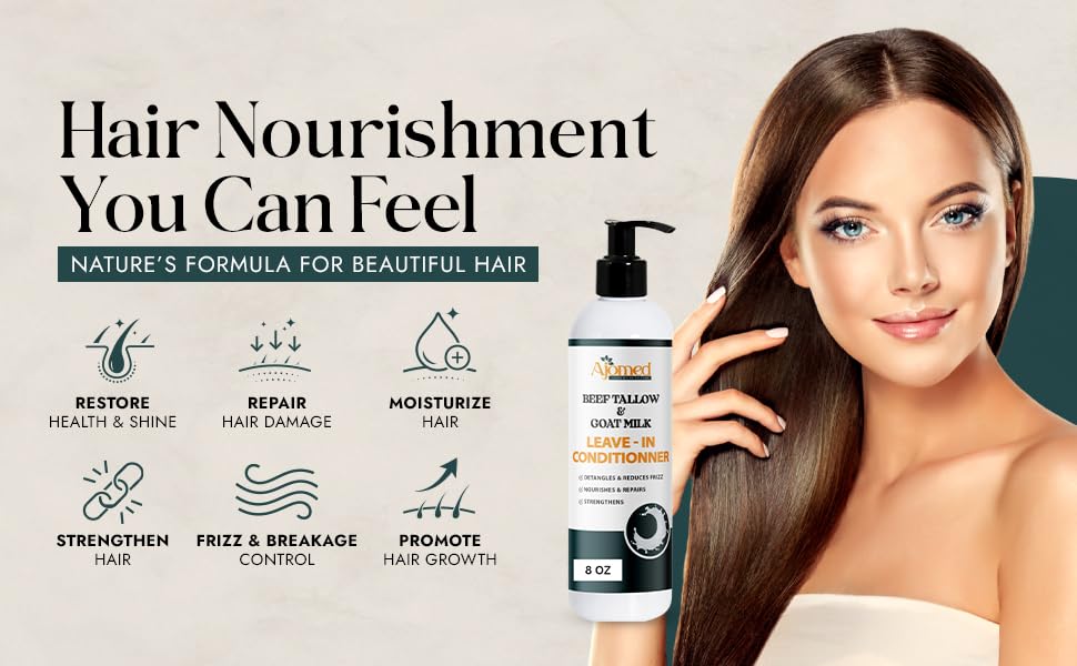 Beef Tallow & Goat Milk Leave-In Conditioner - Anti-Frizz Hair Detangler & Moisturizer for Dry, Damaged Hair | 8 Fl Oz
