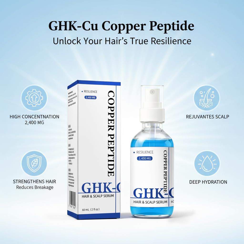 GHK-Cu Copper Peptide for Hair & Scalp Serum, Hair Growth Serum with Copper Tripeptide-1, Niacinamide, Panthenol, 2400mg Resilience Formula, Strengthens Hair & Scalp, Reduces Hairs Thinning, 60 mL