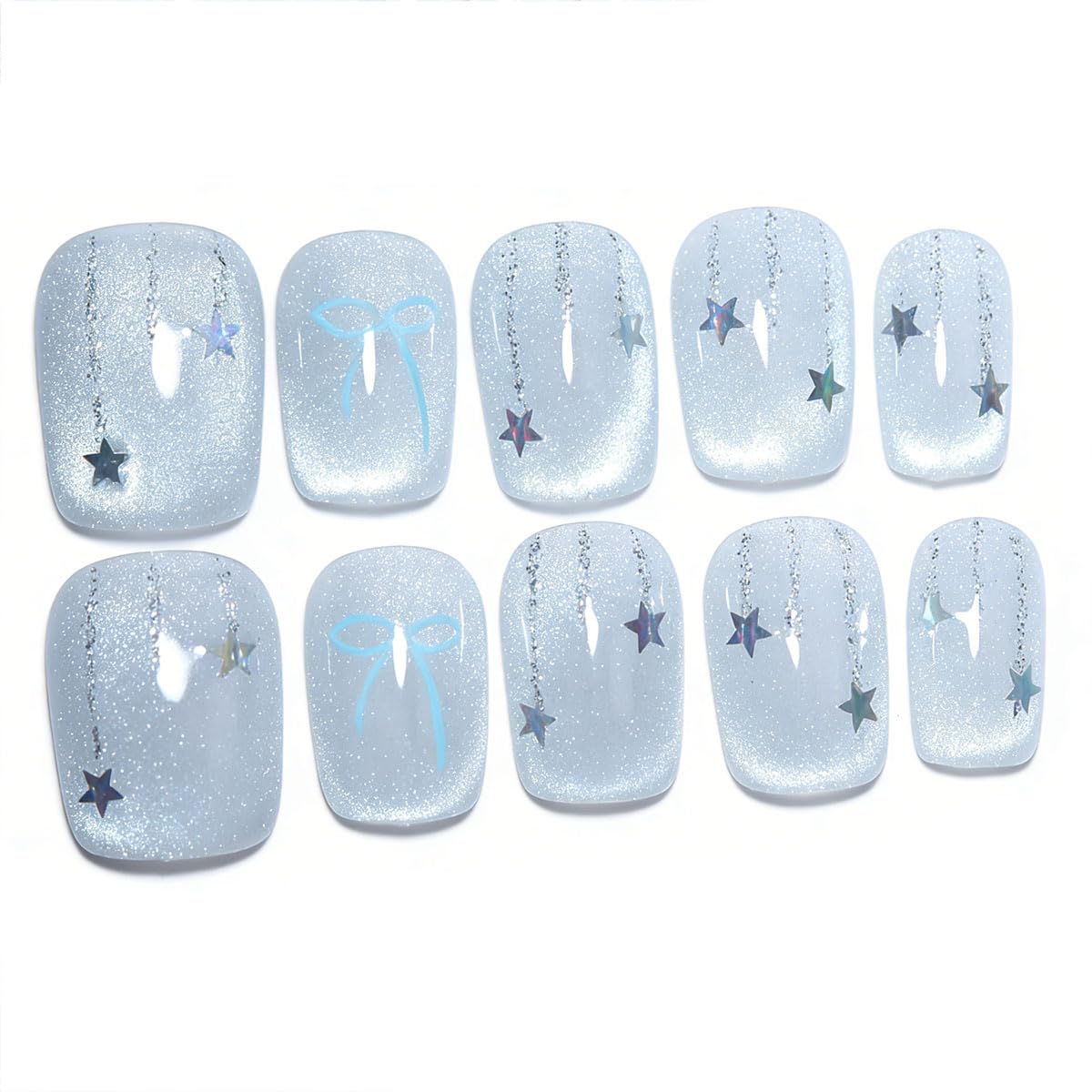Handmade Press On Nails - Nude Pink Glitter French Tips | 10 Pcs Reusable & Easy to Apply