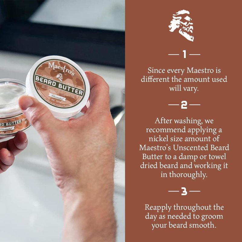 Maestro's Classic BEARD BUTTER | Anti-Itch, Extra Soothing, Hydrating Beard Creme For All Beard Types & Lengths- Unscented, 4 Ounce
