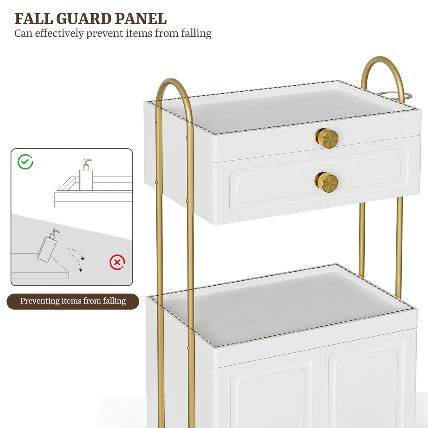 Salon Trolley Cart - Lockable Wheels & Storage Cabinet for Hair Stylists | White & Gold