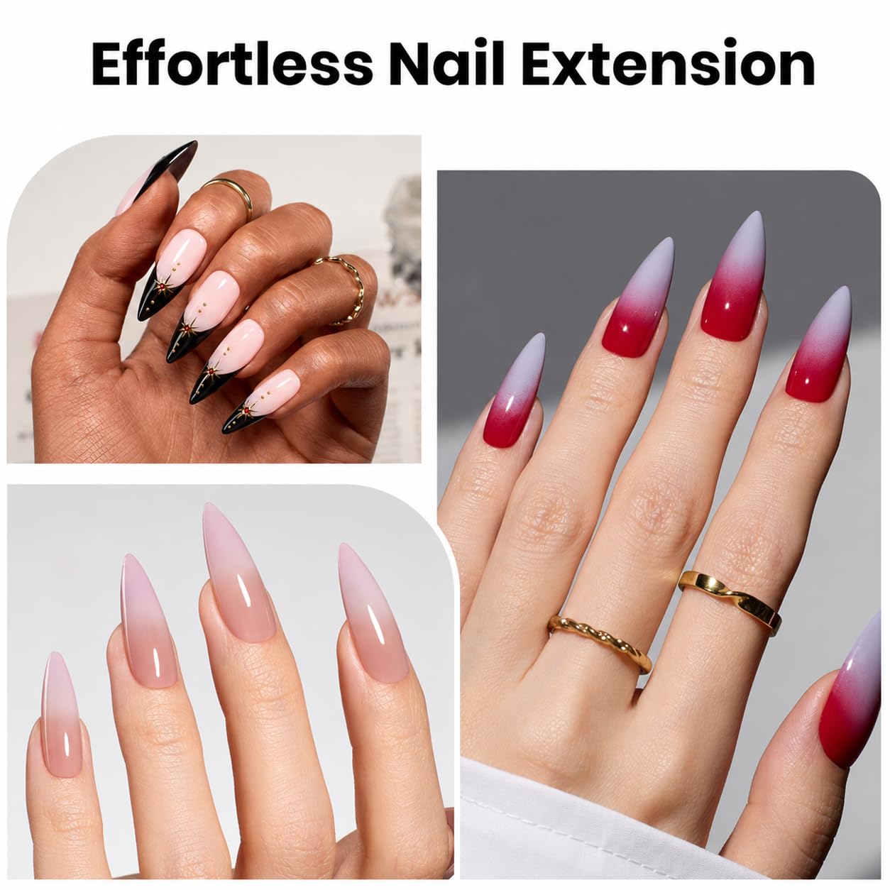Beetles Tipex Lite Instant Apex Nail Tips, Medium Stiletto, No Builder Gel Needed, 256pcs Value Pack, 16 Sizes 00-14 for DIY Salon-look Extensions