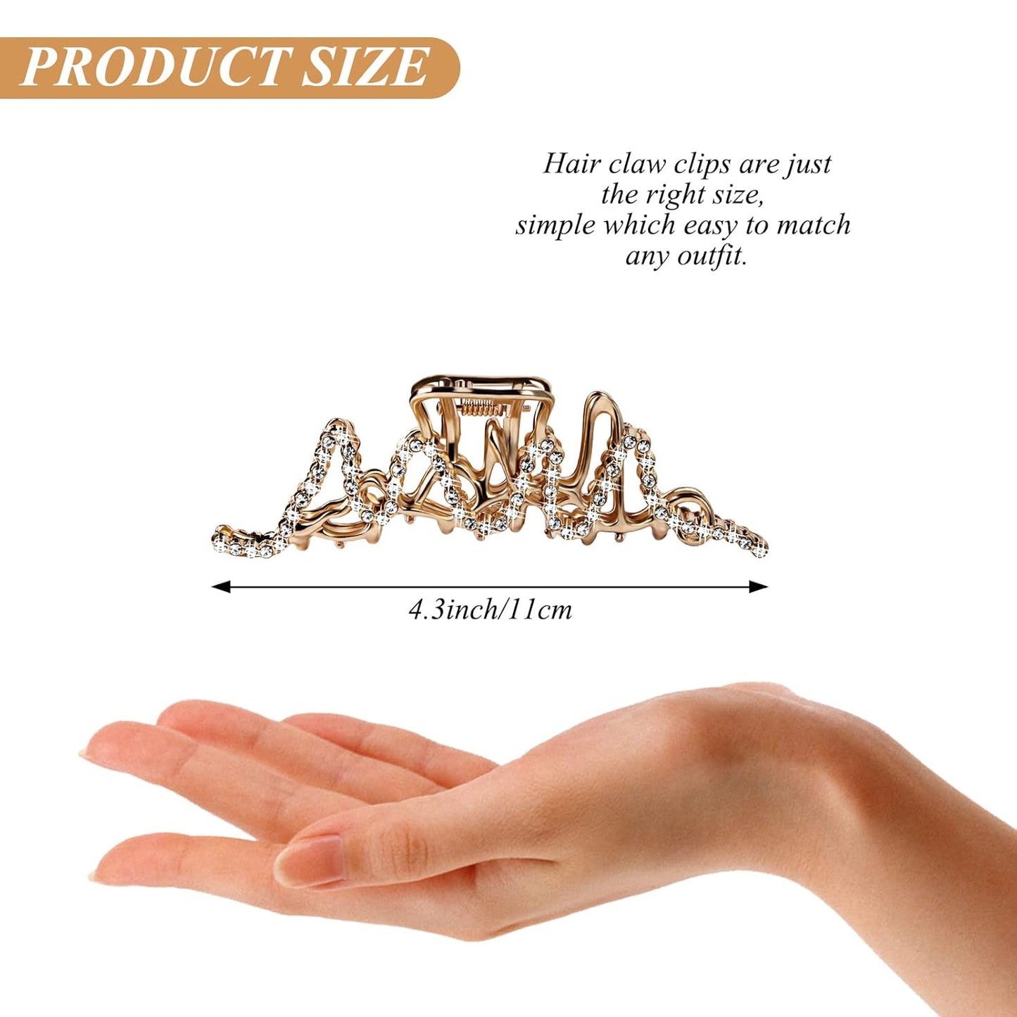 Large Hair Claw Clips for Thick Hair - Rhinestone Jumbo Jaw Clip | Strong Hold, Gold