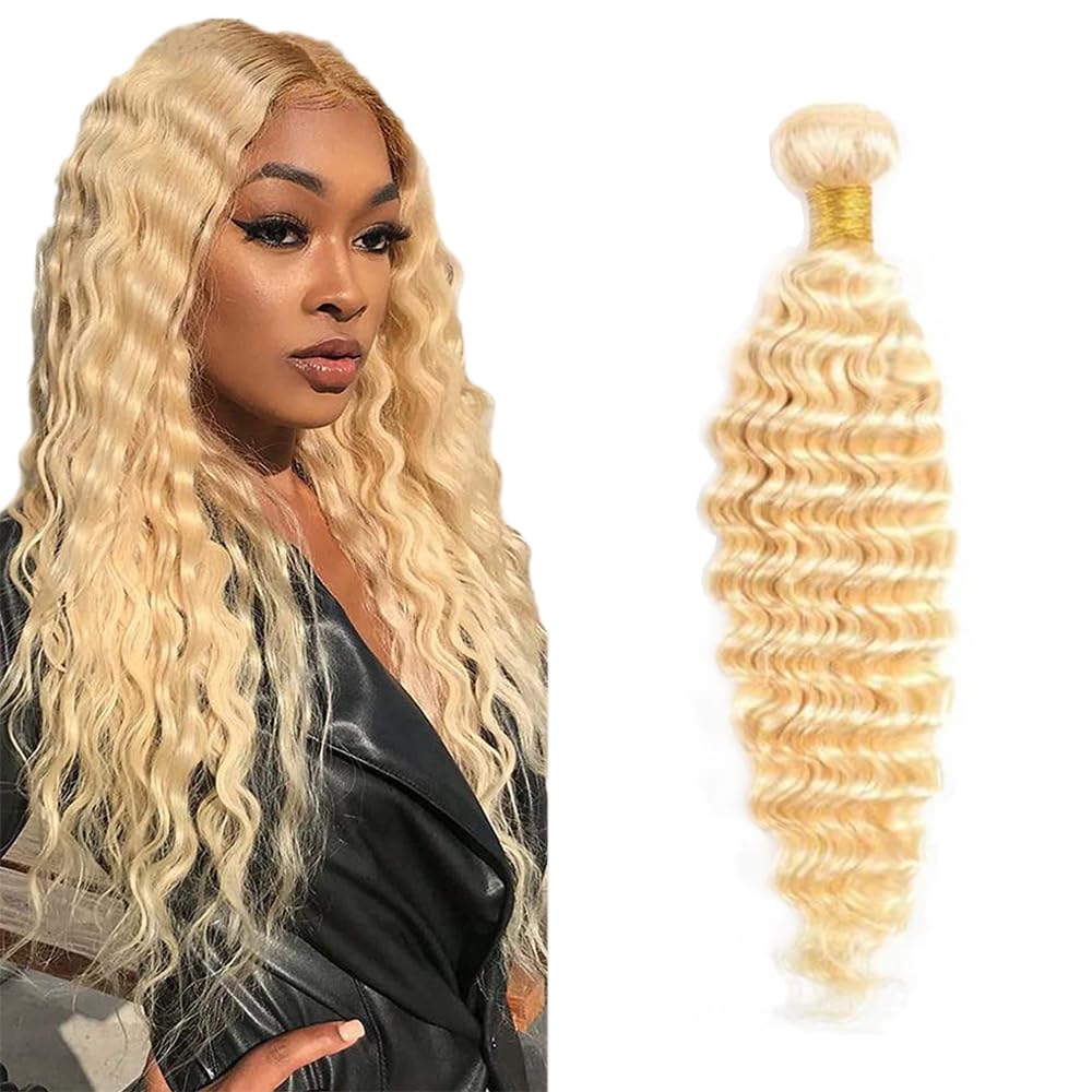 613 Deep Wave Bundle Blonde Human Hair Bundles 16 Inch 613 Bundles Human Hair Brazilian Unprocessed Virgin Hair Single Bundle 50g