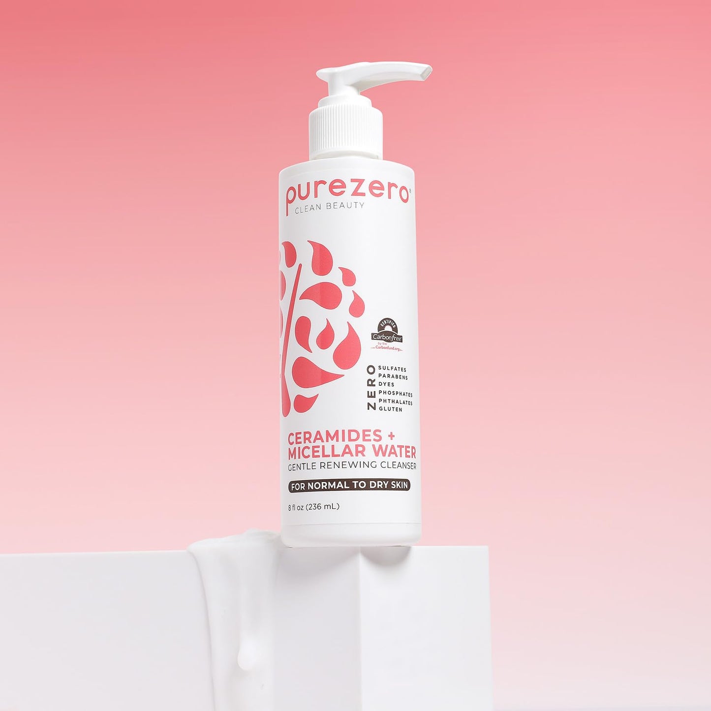 Purezero Hydrating Gentle Face Cleanser – Hyaluronic Acid Gentle Moisturizing Cleanser + Ceramides, Micellar Water, Fragrance-Free, Zero Sulfates, Parabens, Vegan & Cruelty-Free, 8 oz