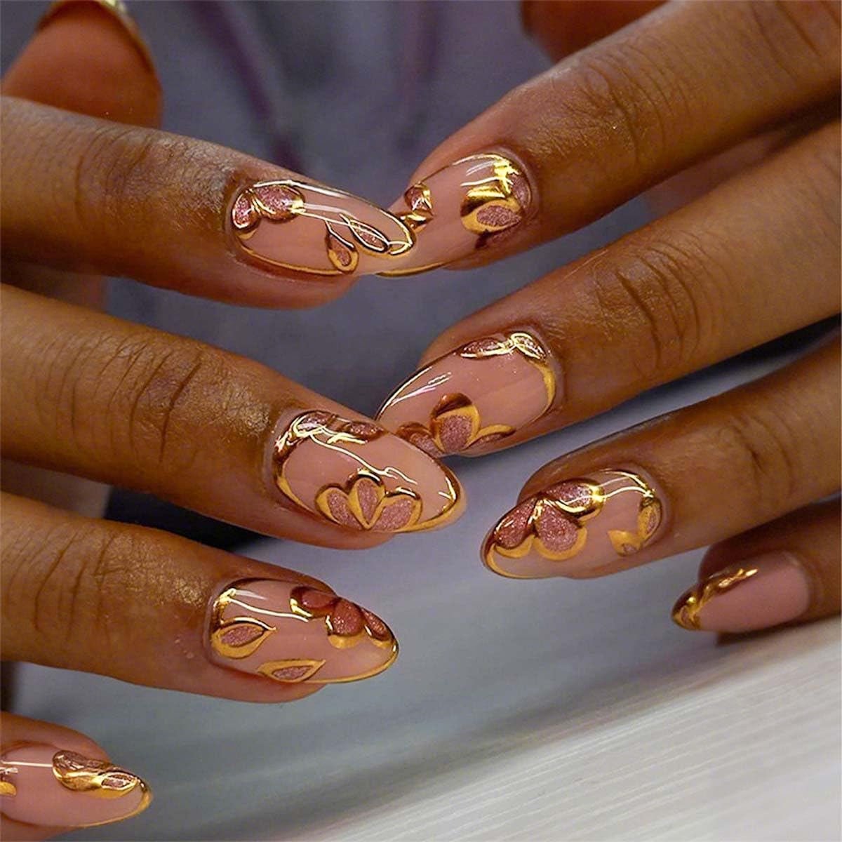 Almond Yellow French Tip Press-On Nails - Ladybug & Green Leaves Design | Reusable Full Cover 24 Pcs for Spring/Summer Manicure