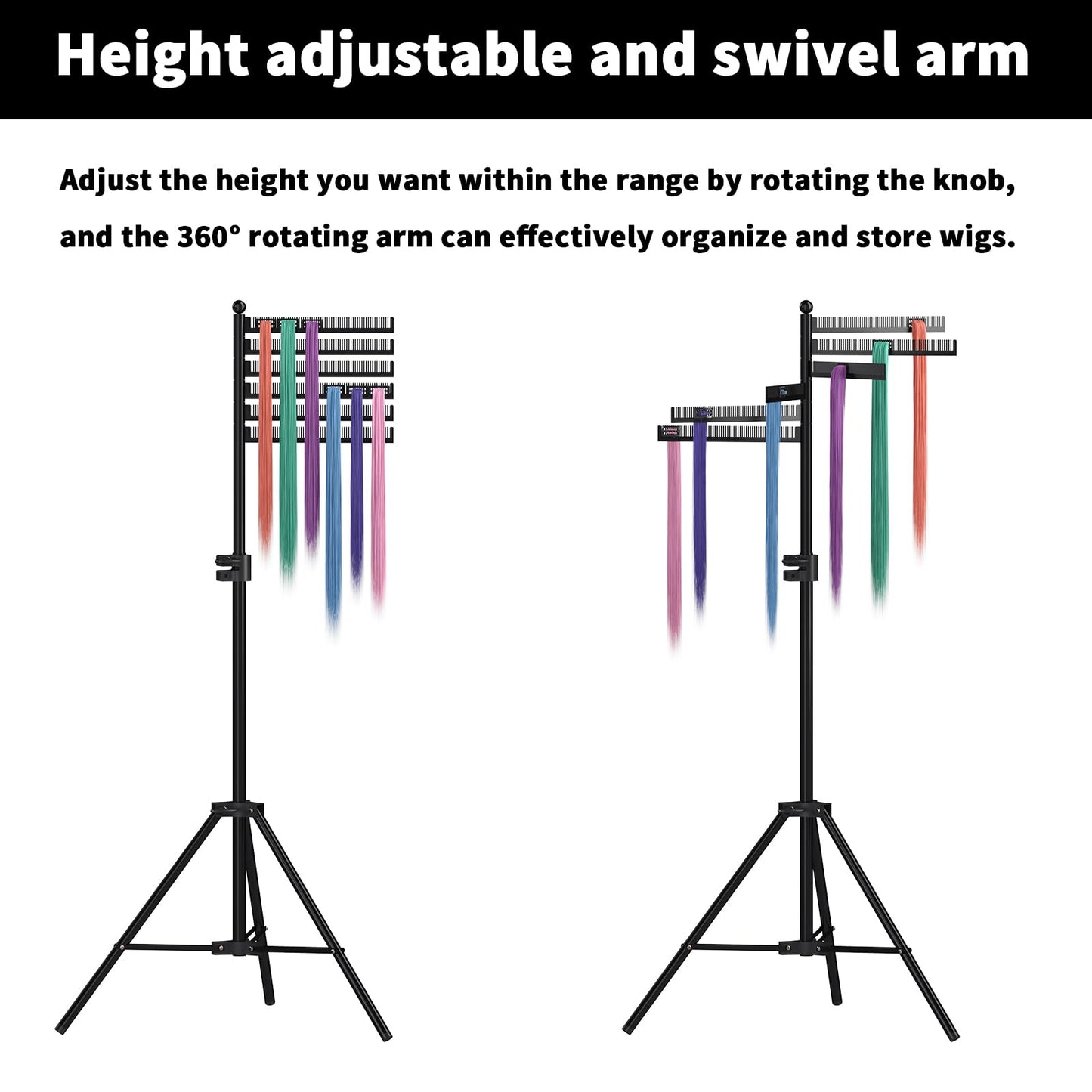 ikare Hair Extension Holder Tripod - Height Adjustable Braiding Rack Stand for Hair, Metal Braid Rack for Hair Braiding Stand, Hair Separator