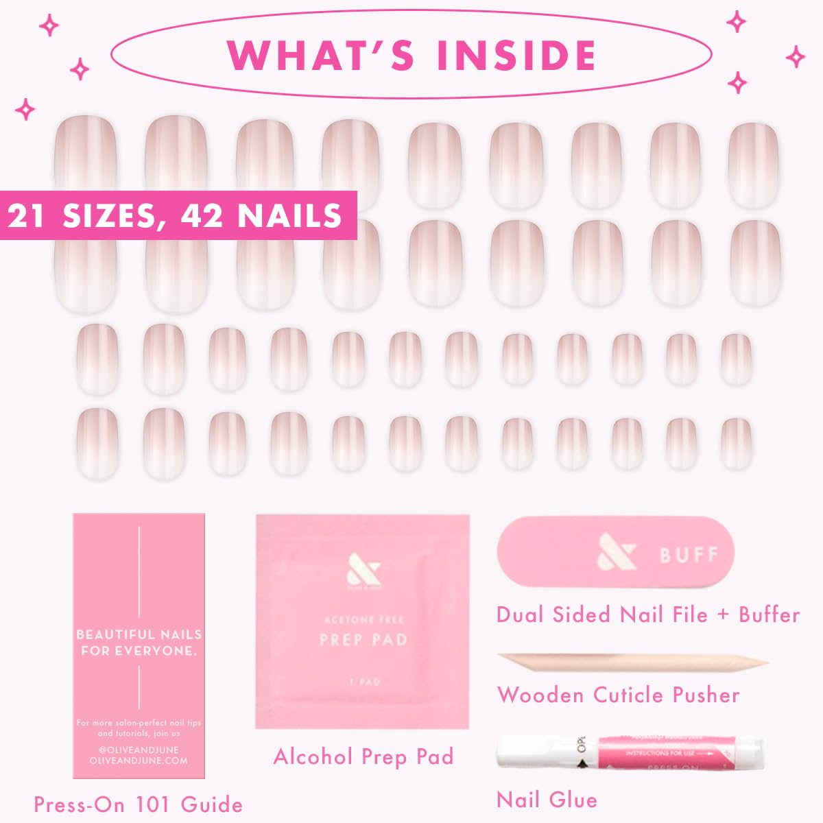 Minimalist Press-On Nails - Non-Toxic, Long-Lasting | 42 Fake Nails in 21 Sizes | Short Squoval CDJ Syrup Gradient