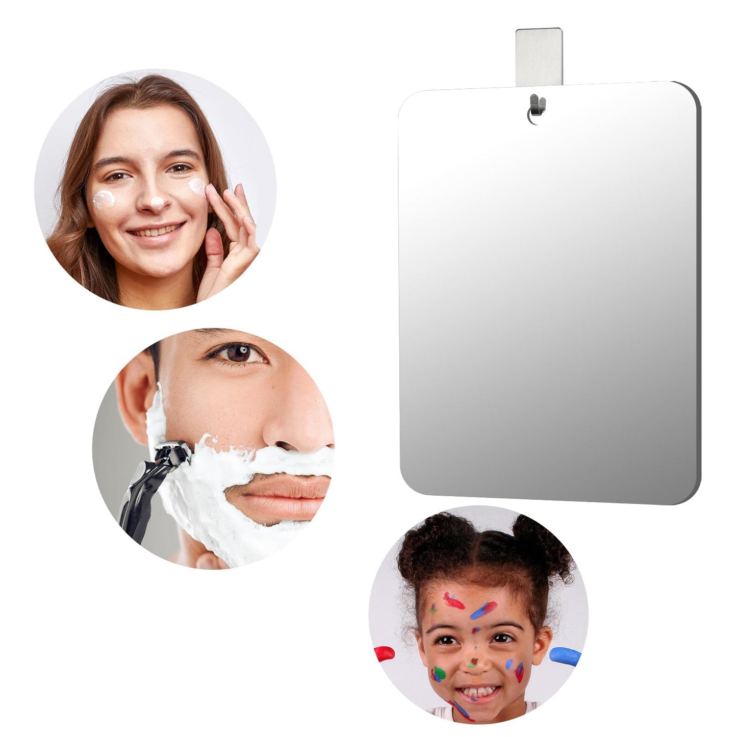 Shatterproof Fogless Shower Mirror for Shaving (8x6 Inch Medium-Size) No-Fog Waterproof Wall Mounted Bathroom Accessory, Hanging Anti-Fog Shaving Mirror for Men, Perfect for Camping and Travel Use