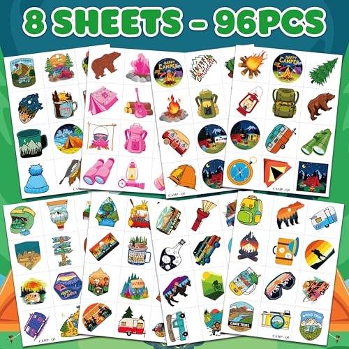 Camping-Themed Temporary Tattoos for Kids - 96 PCS Party Favors