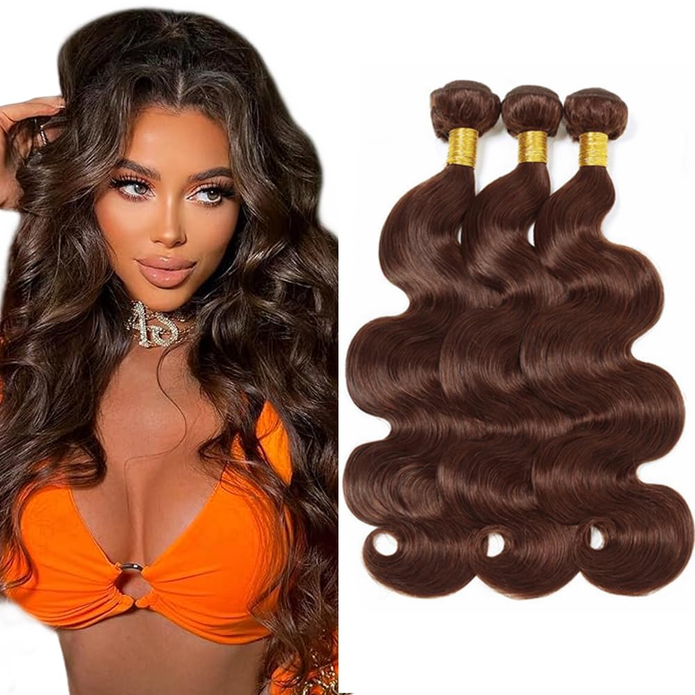WuvuSnm Brown Bundles Human Hair #4 Body Wave Bundles 28 30 32 inch Color 4 Human Hair Bundle Brown Body Wave Bundle