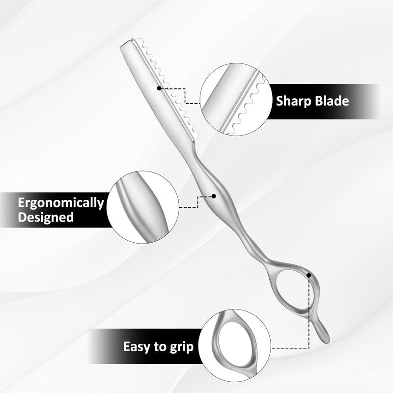 Professional Hair Thinning Razor for Cutting & Texturizing – Feather Styling Razor with 10 Replacement Blades, Barber Thinner for Women Men Kids – Salon & Home Use