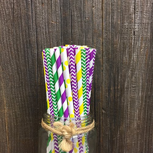 Mardi Gras Paper Straws - 150 Pack, 7.75 Inches, Biodegradable