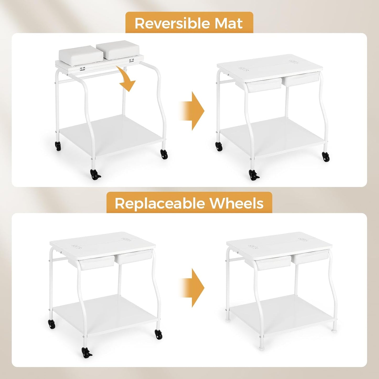 Pedicure Foot Rest - Salon Nail Rolling Cart for Home & Beauty Salon Use