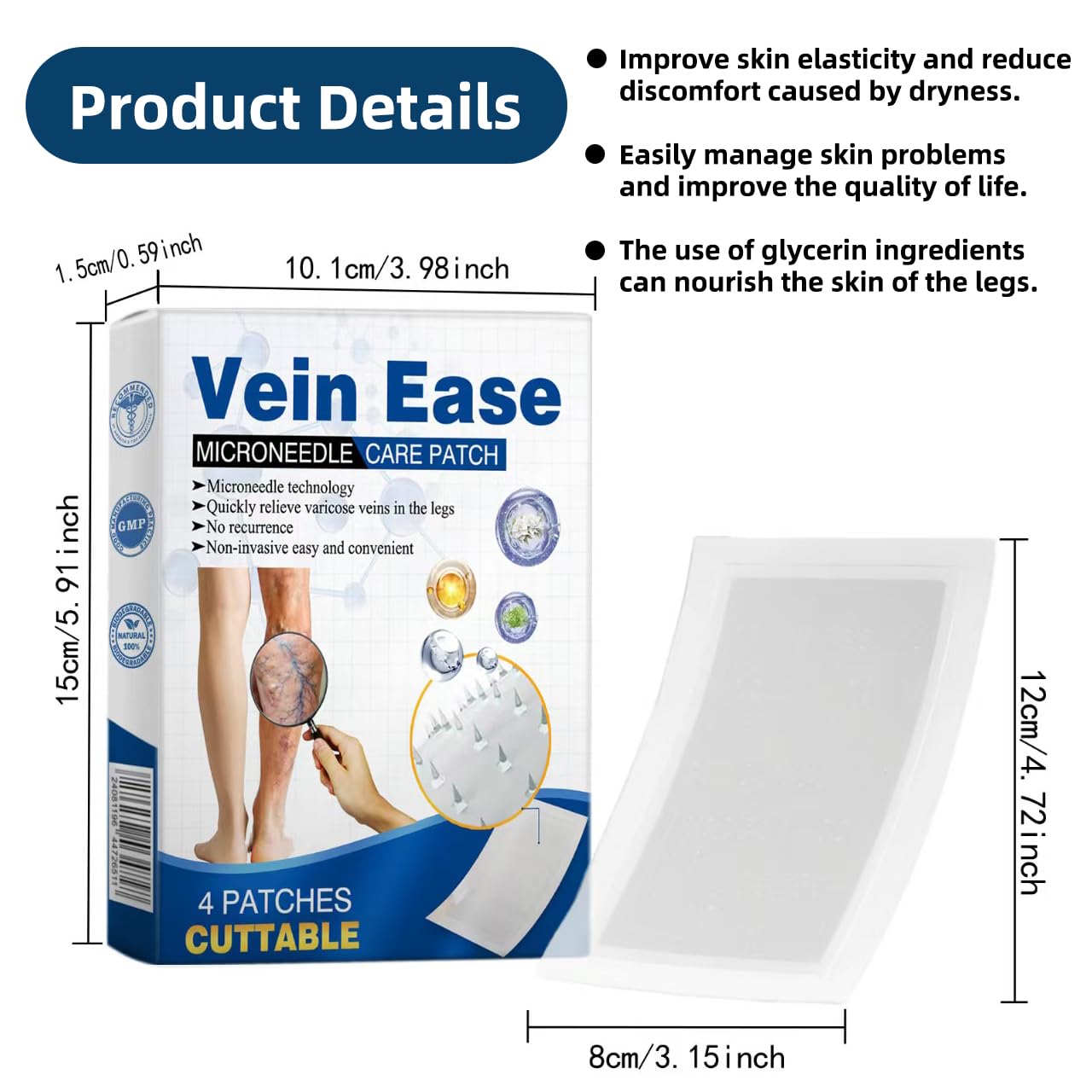 Vein Ease Microdarts Care Patch | Professional Varicose Veins Treatment for Legs - Natural Ingredients, 2 Boxes