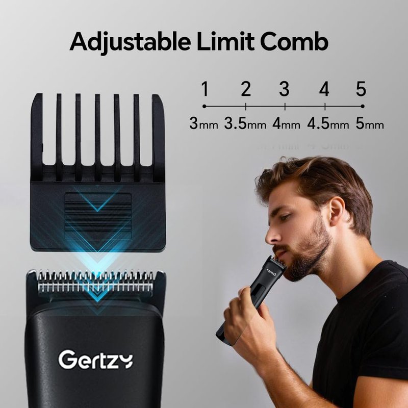 Electric Beard Trimmer for Men Professional Adjustable Length Limit Comb and Hair Trimmer, Men's Beard Mustache Trimming and Body Hair Trimmer, Cordless Digital Display and Rechargeable USB-c Charger