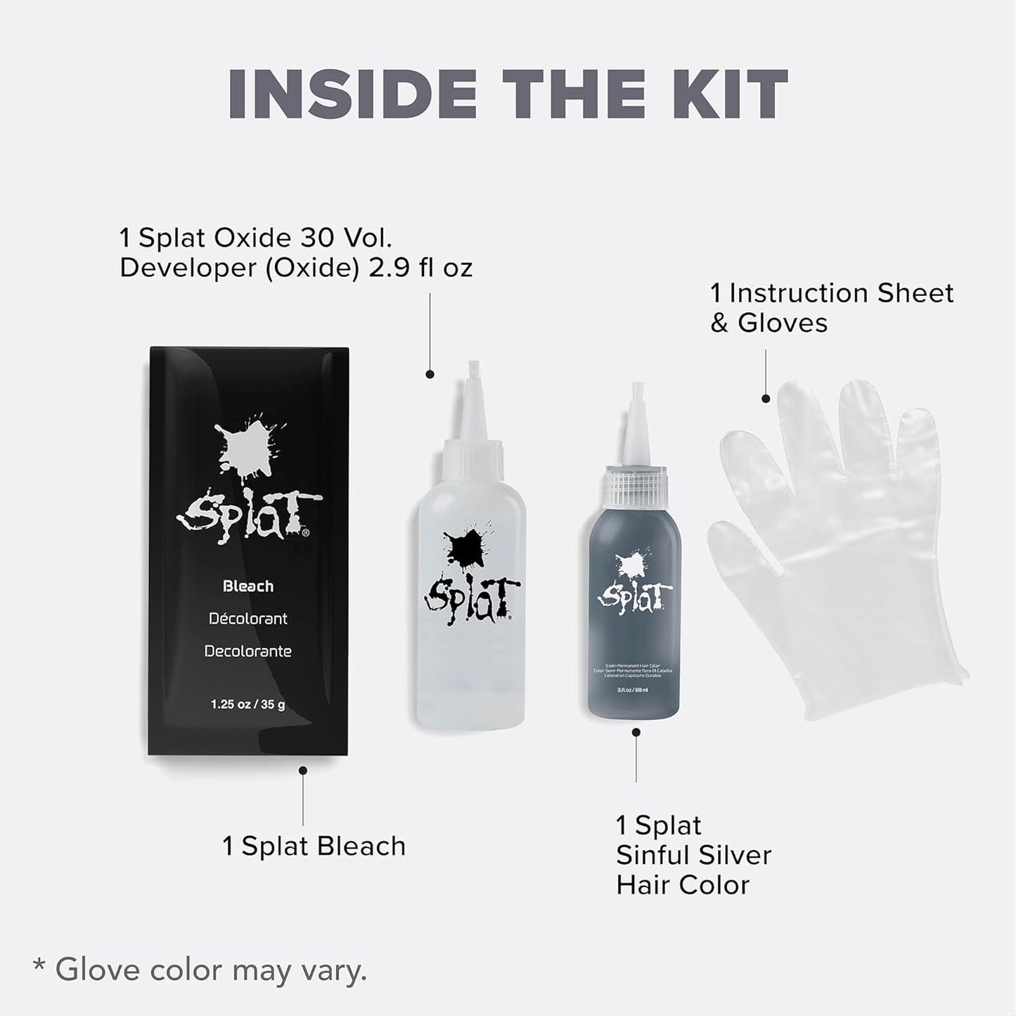Splat Hair Dye Kit - Semi-Permanent Vegan Color | Long-Lasting Sinful Silver