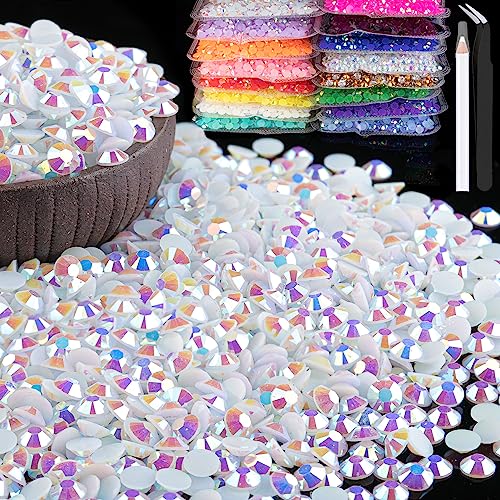 BELLEBOOST White AB 4mm Resin Flatback Rhinestones Bulk for Crafts Nails & Makeup