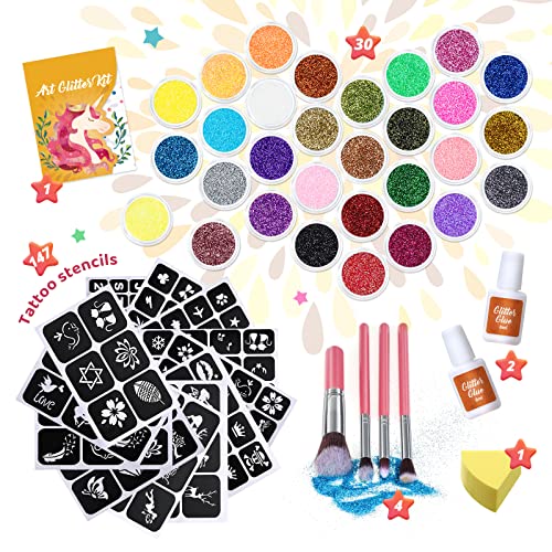 Bledras 30 Colors Glitter Tattoo Kit for Kids - Fun Temporary Tattoos