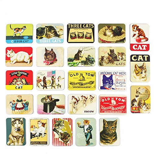 Set of 24 Vintage Cat Refrigerator Magnets for Kitchen & Office