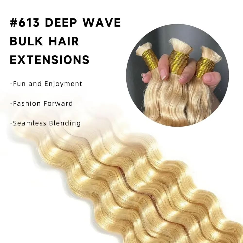 Boho Hair for Braiding Deep Wave Human Braiding Hair for Boho Braids Wet and Wavy Bohemian Hair for Braiding 2 Bundles 150g 20 inch 613