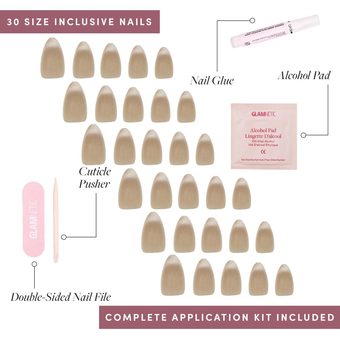 Glamnetic Press On Nails - Honey Bun | Trendy Velvet Sparkly Short Almond Nails | 30 Nail Kit with Glue, 15 Sizes
