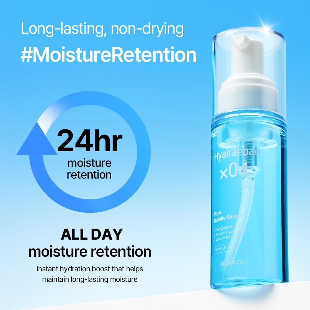 mixsoon Hyalraebae Pore Bubble Serum Airy Foam Serum with Exosome for Smooth Pores & Glass Skin Hydration Make up Prep with Polyglutamic Acid 70ml / 2.36 fl.oz. Korean Glass Skin Care