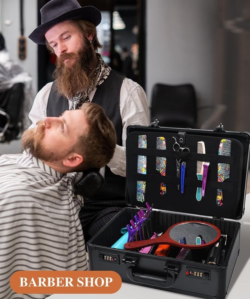 Professional Barber Accessories Case - Large Capacity Grooming Suitcase with Sliding Tray & Combination Lock | Travel-Friendly Design