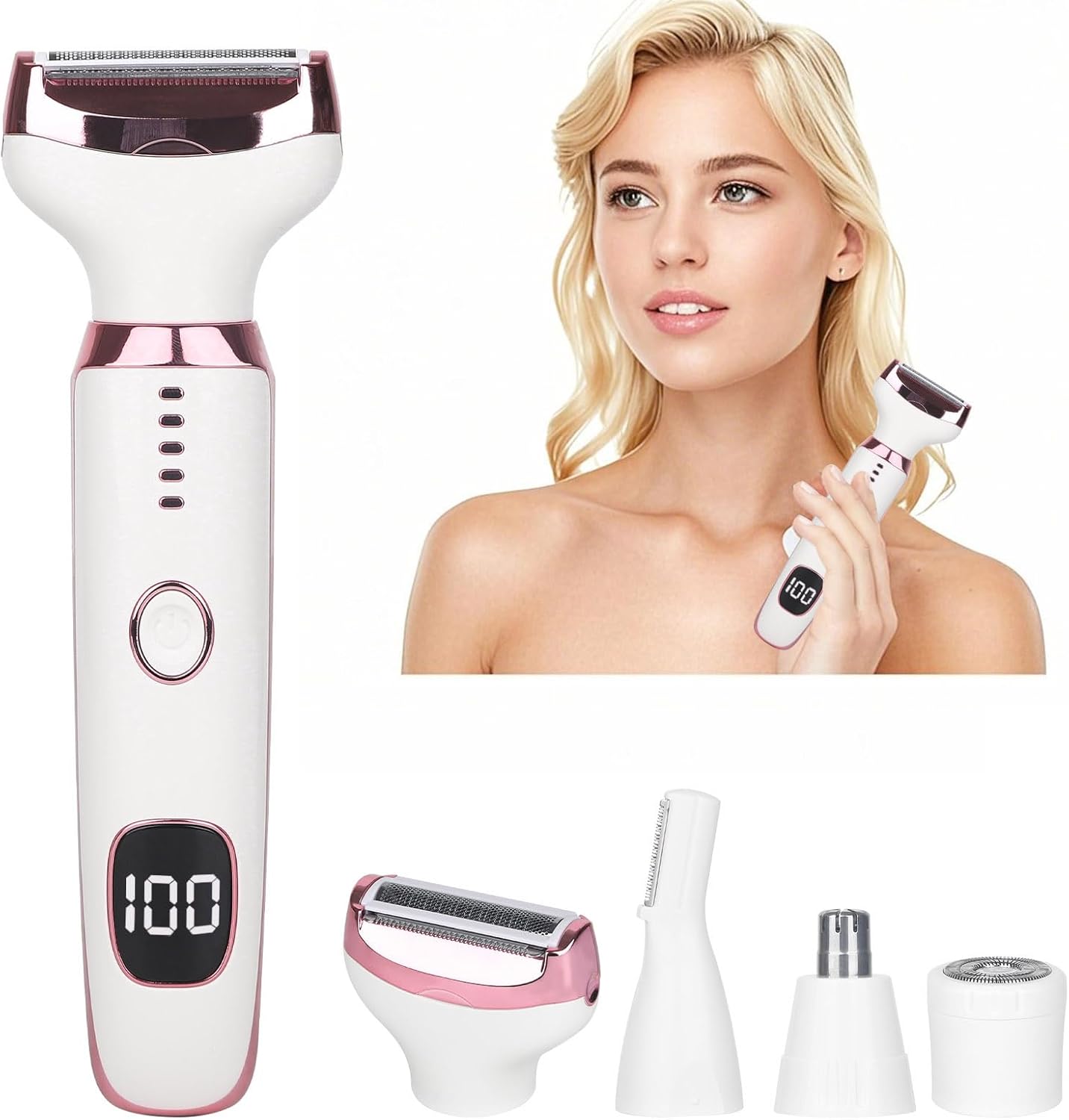 Electric Razor for Women & Men - 4-in-1 Wet & Dry Hair Removal Kit | Rechargeable with LED Display (Multicolor)