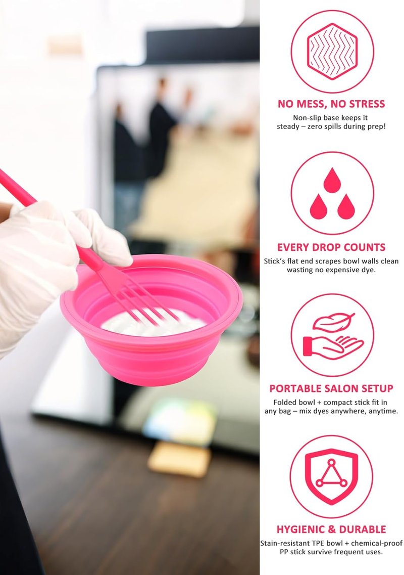 19PCS Hair Bleach Dye Kit - Complete Set with Brush, Bowl, Clips & Protective Gear | Ideal for Home Hair Coloring & Highlighting (Pink)