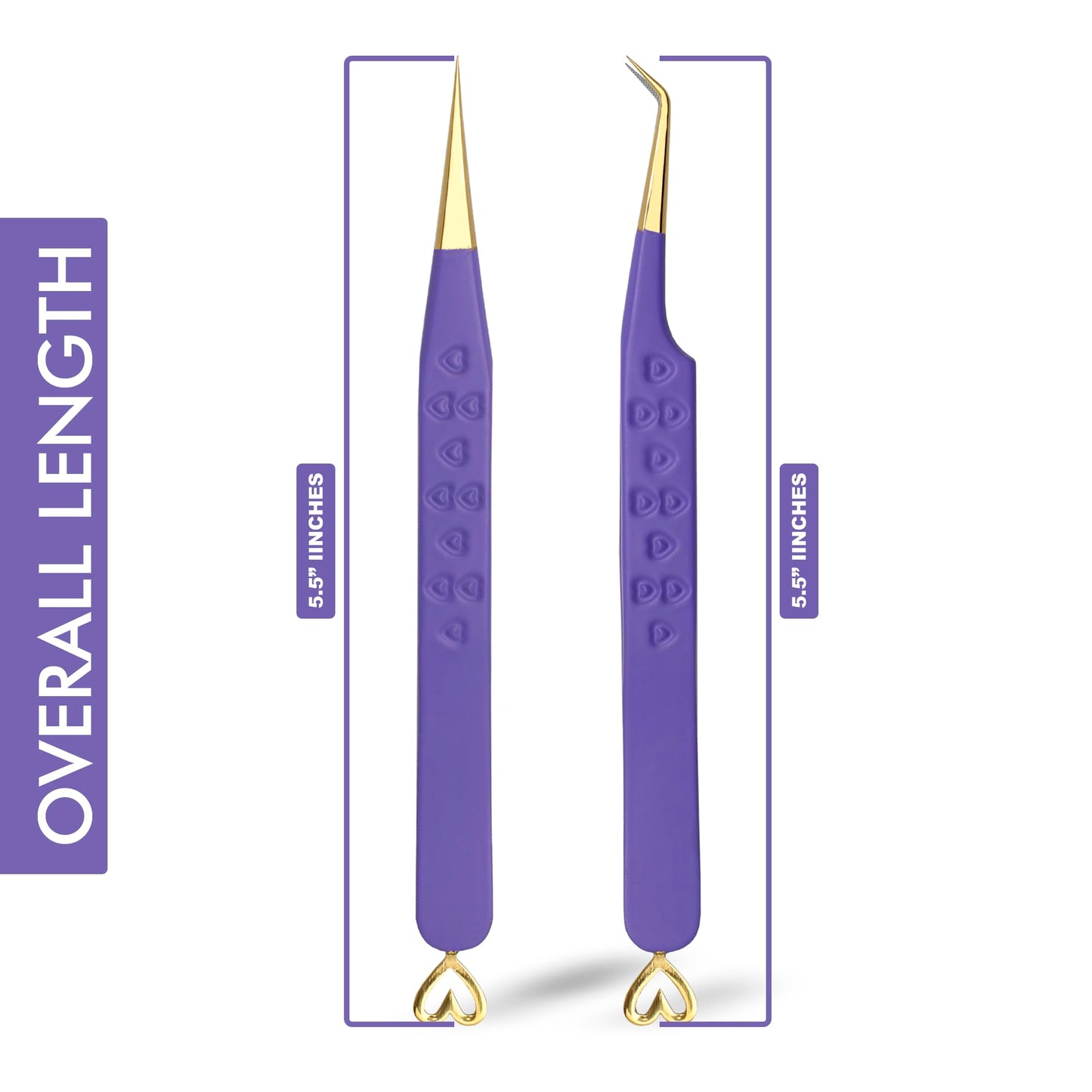 Precision Eyelash Extension Tweezers, Straight And 45-Degree, with Fiber Tip, Volume & Isolation Tweezers, Japanese Stainless Steel, Unique Heart Design (Purple Color)