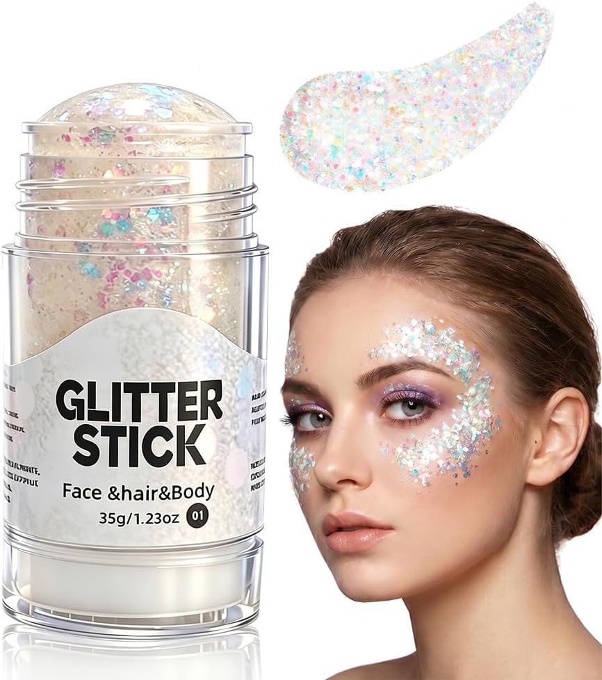 Body Hair Glitter Stick - Red, White & Blue Waterproof Face & Body Makeup for 4th of July | Festival Party Accessory