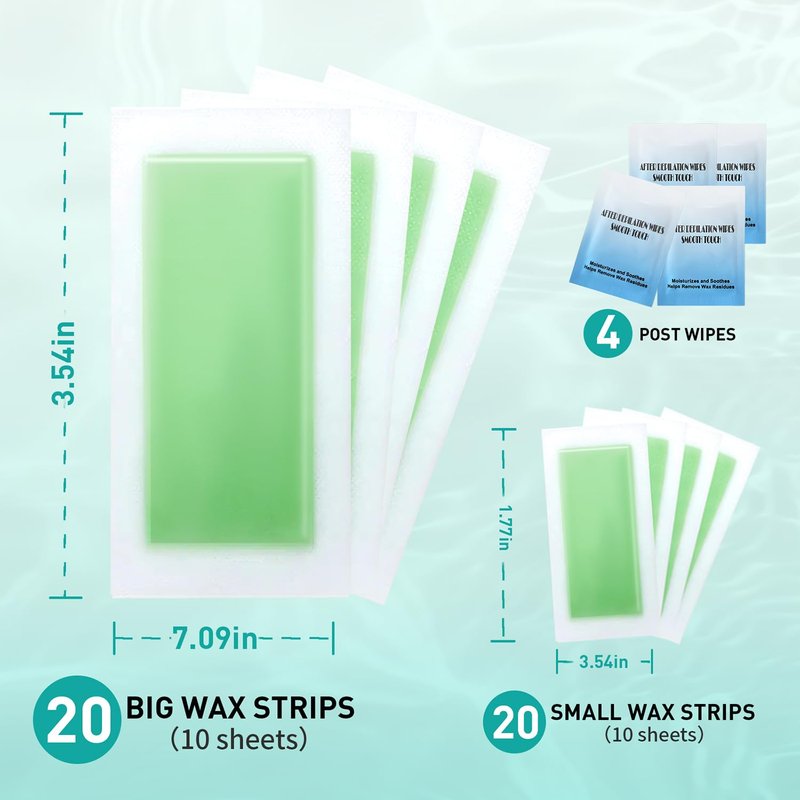 Wax Strips, 40 Pcs Wax Strips For Face & Body, Waxing Strips For Hair Removal At Home For Facial, Arms, Legs, Underarms, Bikini, Back, Women And Men (20*Big, 20*Small，4*Oil Wipes)
