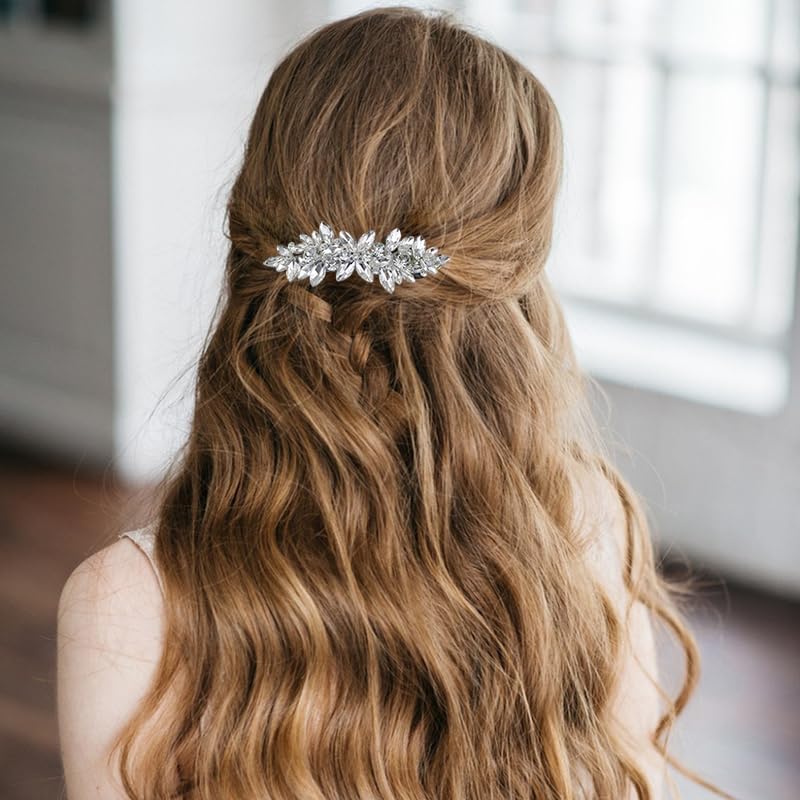 6 Pcs Hair Barrettes for Women Flower Pearl Hair Clips Sliver Crystal Bridal Set