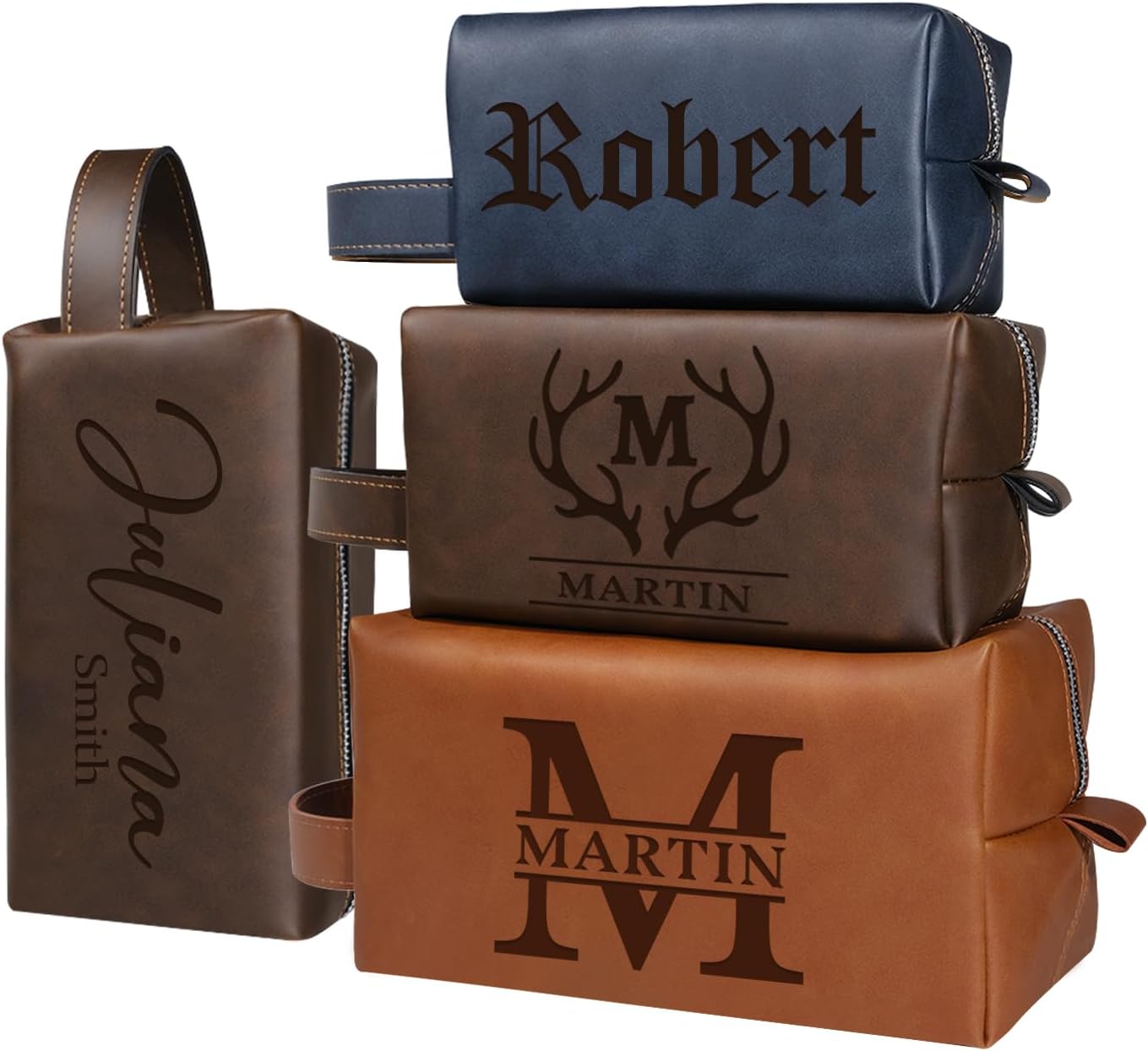 Personalized Leather Toiletry Bag for Men - Custom Engraved Dopp Kit | Perfect Groomsmen, Husband, Dad Gift for Weddings & Birthdays