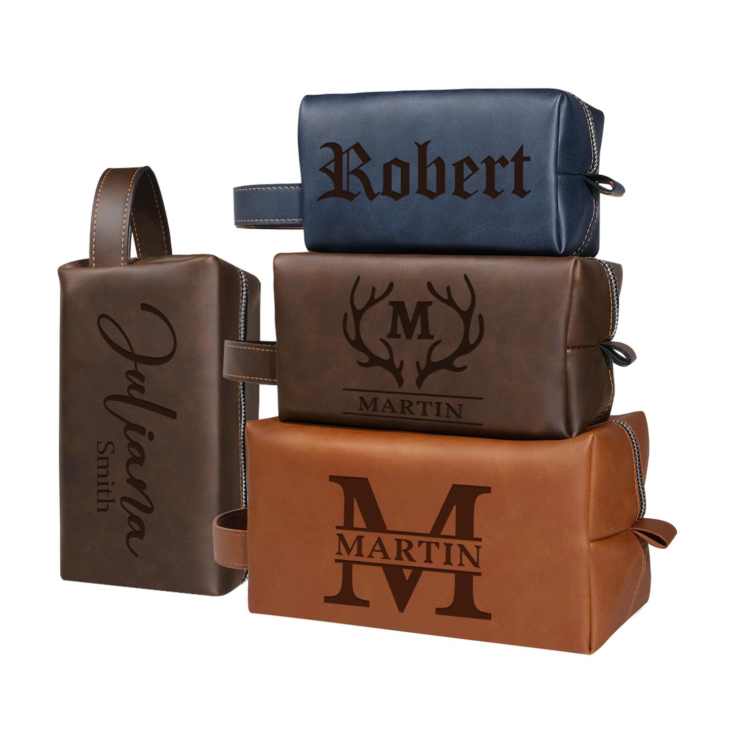 Personalized Toiletry Bag for Men Custom Leather Travel Toiletry Bag with Engraved Name Mens Dopp Kit Bag, Groomsmen Gifts Husband Dad Boyfriend Gift Wedding Anniversay Birthday Christmas Gifts