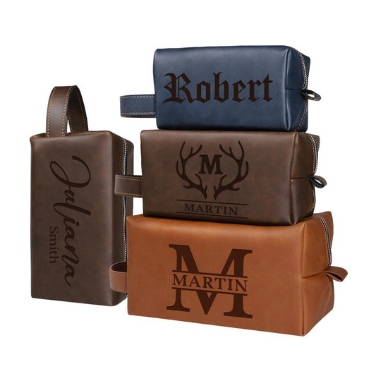 Personalized Toiletry Bag for Men Custom Leather Travel Toiletry Bag with Engraved Name Mens Dopp Kit Bag, Groomsmen Gifts Husband Dad Boyfriend Gift Wedding Anniversay Birthday Christmas Gifts