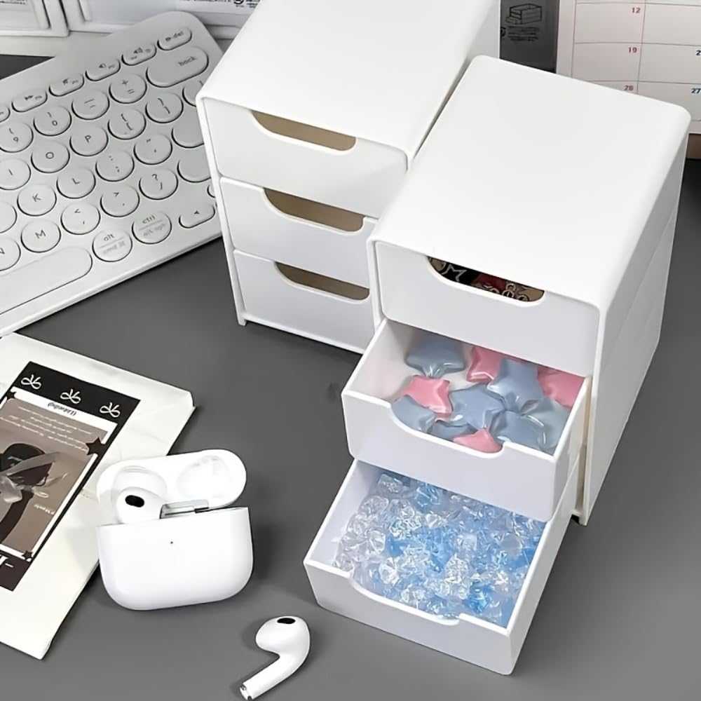 Three-Compartment Drawer Organizer Slim Stackable Portable Desk Office Jewelry Cosmetics for Desktop Drawers and Countertops, White