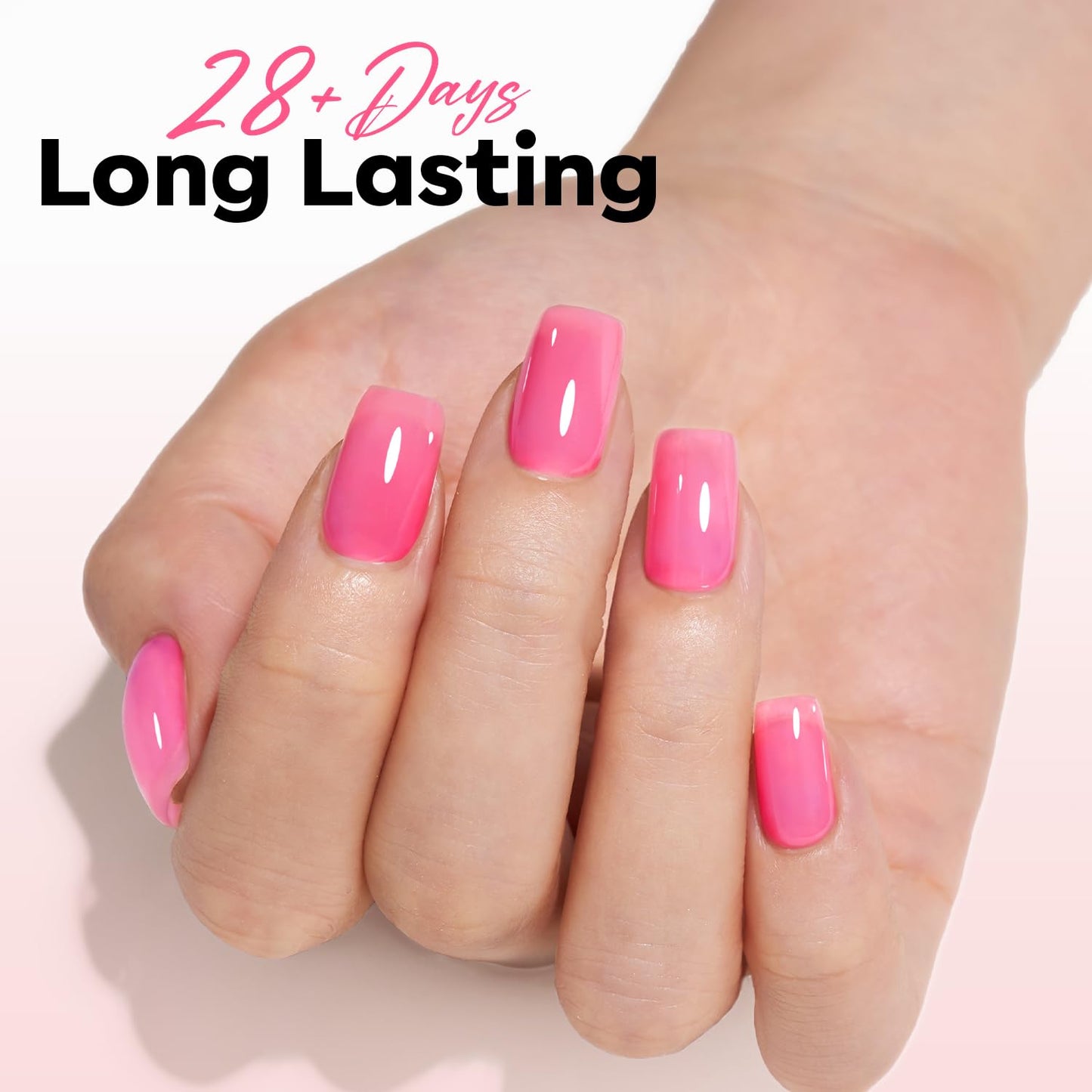 modelones Pink Gel Nail Polish Jelly Pink Rose Gel Nail Polish Translucent Polish Summer Vibrant Soak Off LED Nail Art DIY Nail Manicure 15ML