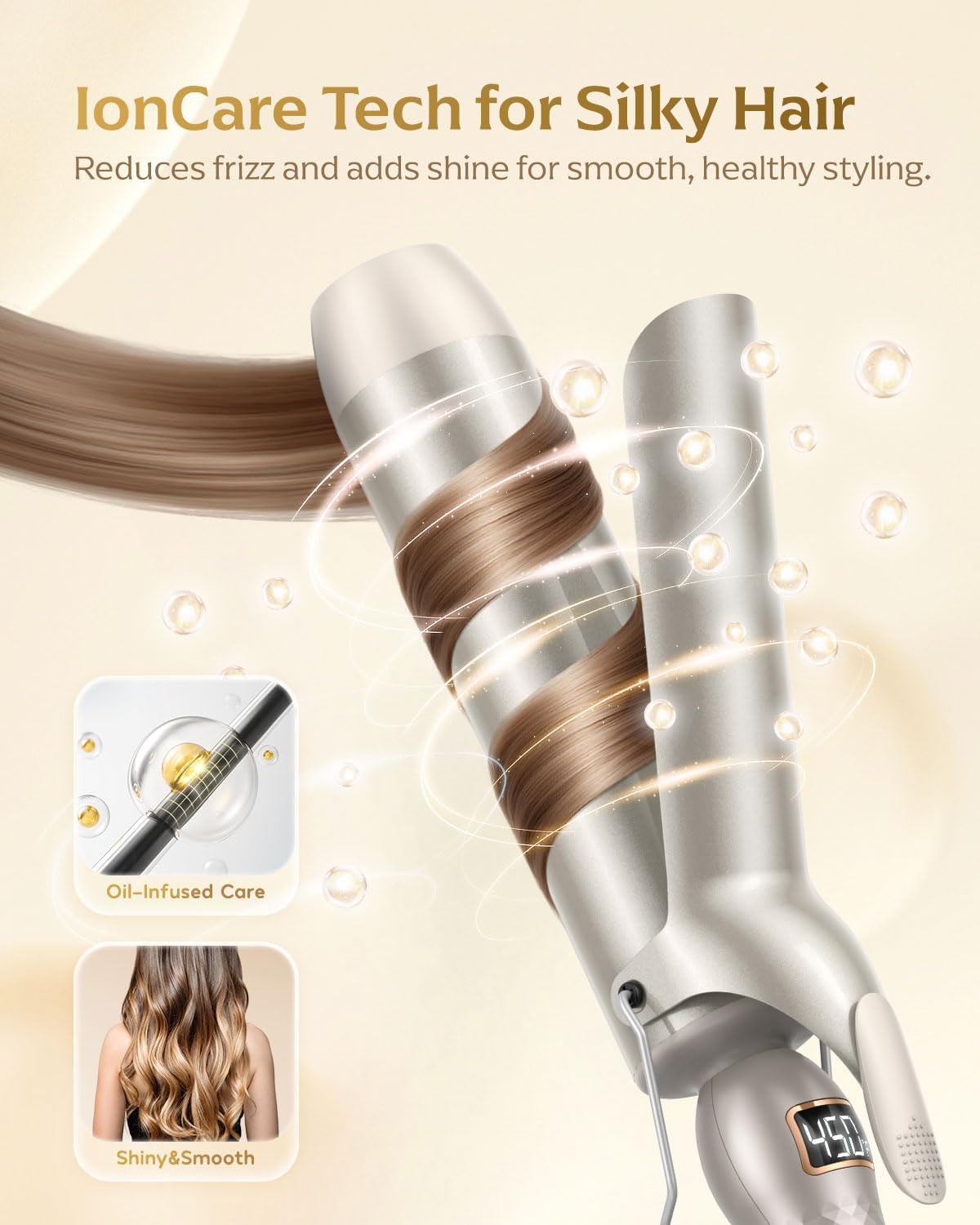 Professional 2-Inch Curling Iron - Large Barrel Wand for Long Hair, MCH Heating, 12 Temp Settings, Dual Voltage | Gold