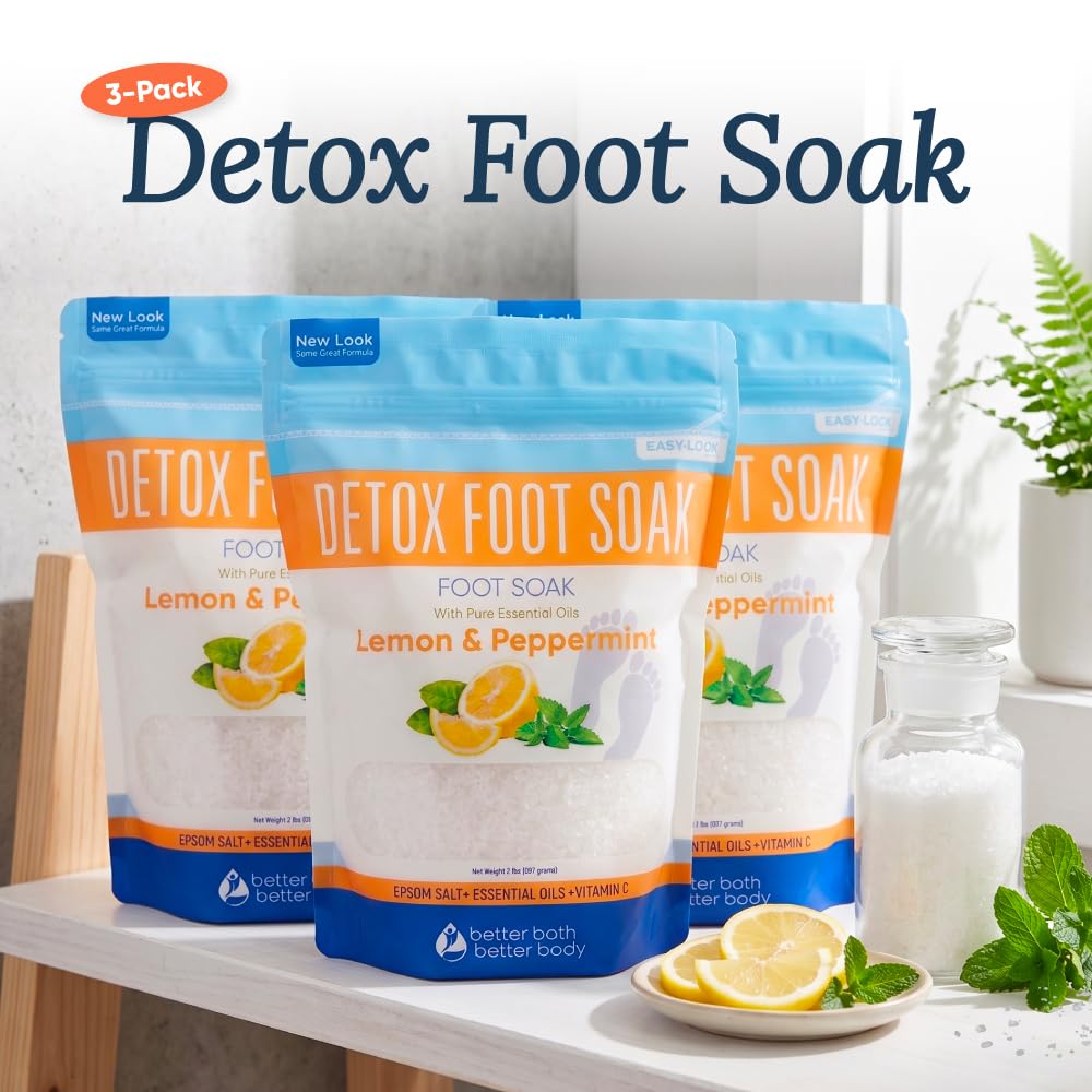 Detox Foot Soak (3 Pack) Epsom Salt Soothing Soaks and Athlete's Foot Detox with Essential Oils in BPA Free Pouch with Press Lock Seal (Bundle with Three 2 Lbs Pouches 6 Lbs Total)