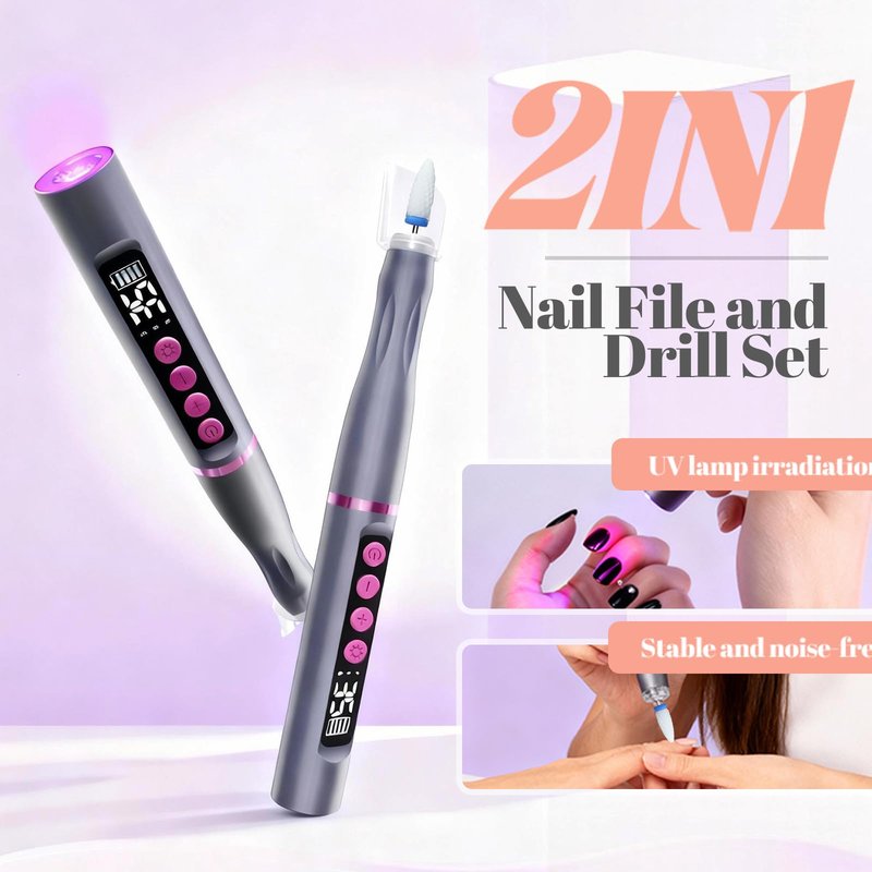 Electric Nail Drill with UV Lamp 6 in 1 Cordless Nail File Portable Efile Nail Set 35000 RPM Professional Rechargeable Nail Drill Machine for Acrylic Gel Nail Manicure Pedicure for Home