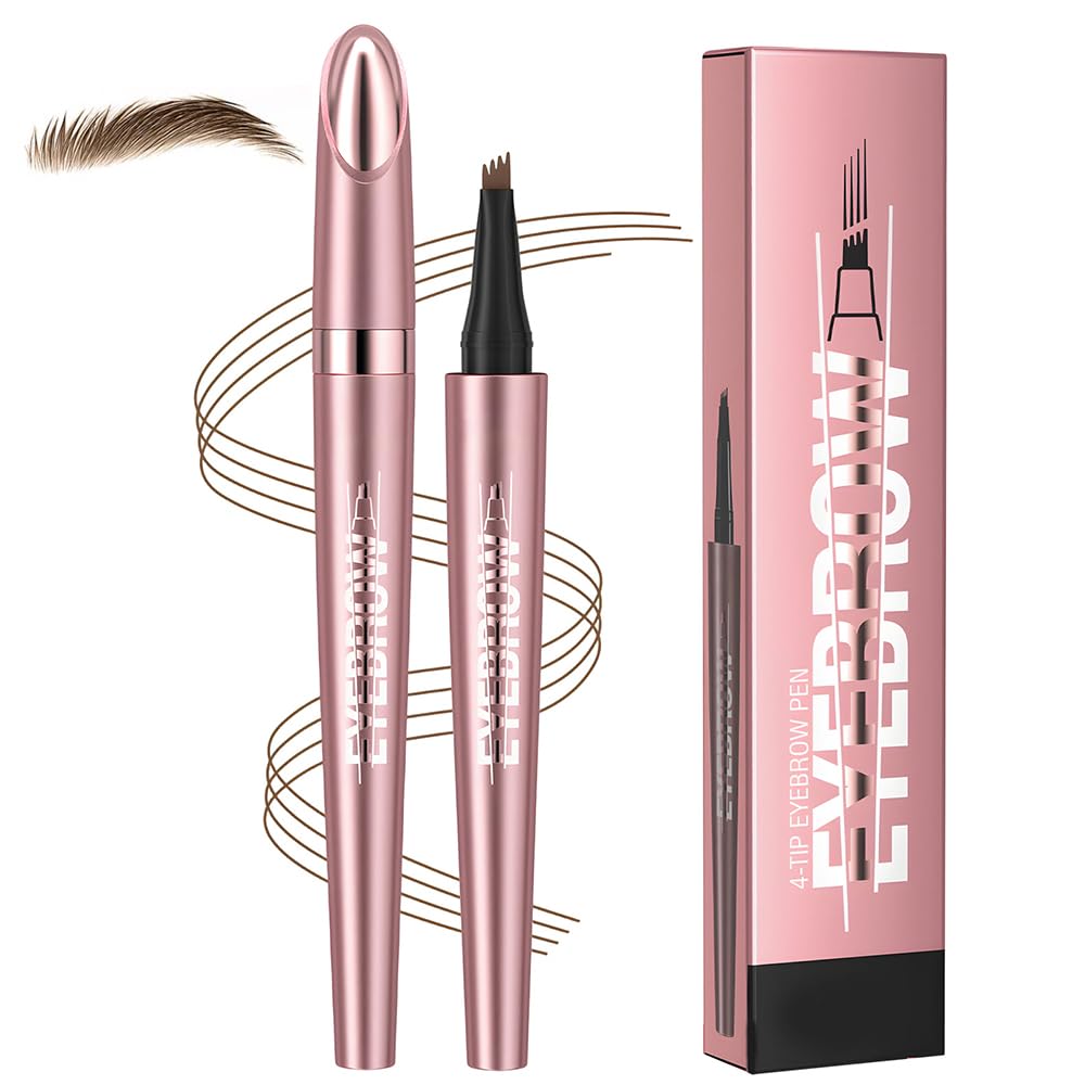 Microblading Eyebrow Pencils for Women, 2026 Upgraded 4-Tip 3D Waterproof Brow Pencils for Natural Hair-Like Brows, Long Lasting Fine Fork Tip Eyebrow Pen for Smooth Filling Shaping (Light Brown)