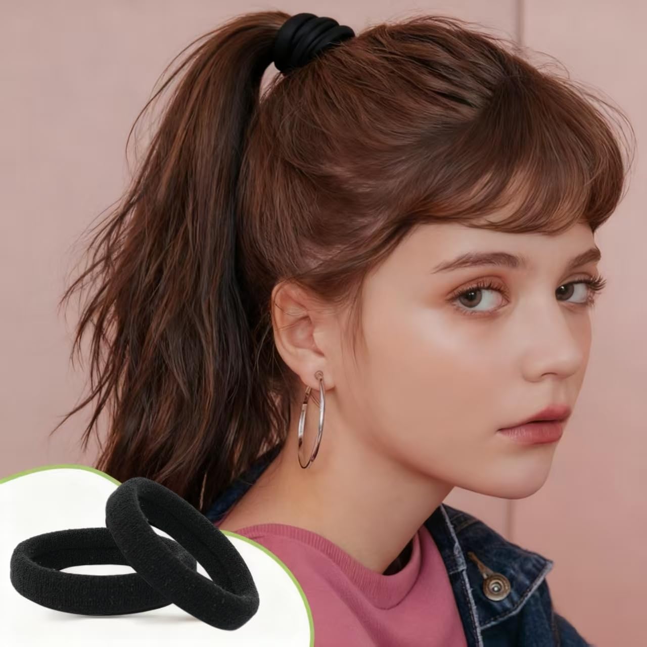 No Damage Hair Ties - 120 PCS Soft Seamless Cotton & Nylon Ponytail Holders | Hair Bands for Thick Hair (Black)