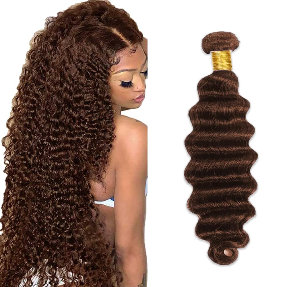 #4 Brown Bundles Human Hair Deep Wave Bundles 18 Inch Chocolate Deep Wave Bundles Unprocessed Brazilian Virgin Hair 1 Bundle 50 Gram Per Bundle Deals Quick Weave Hair Extensions For Woman