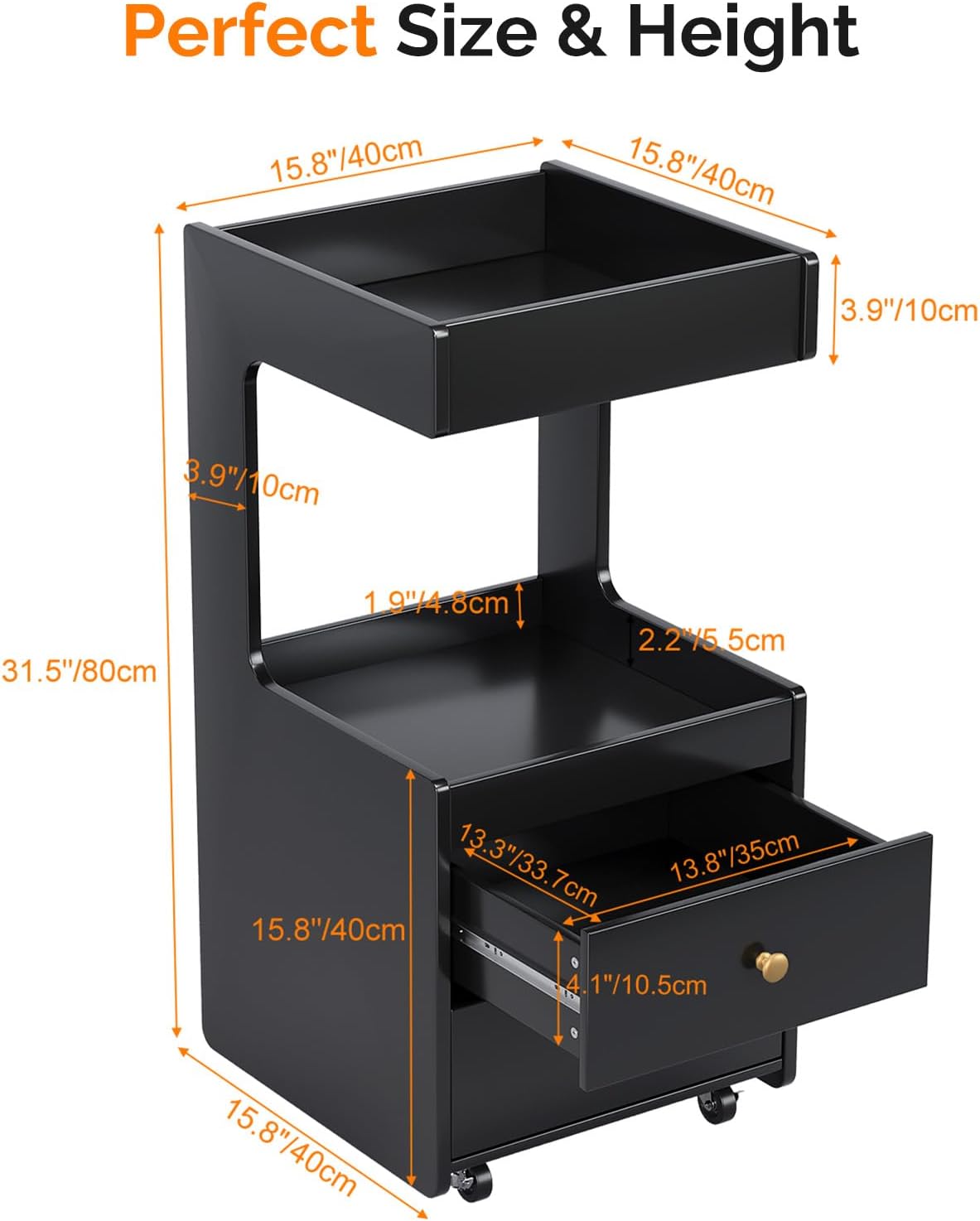 OmySalon Salon Trolley Cart - Mobile Hair Styling Station with 2 Drawers & Open Shelf | Black Storage Utility for Beauty Spa
