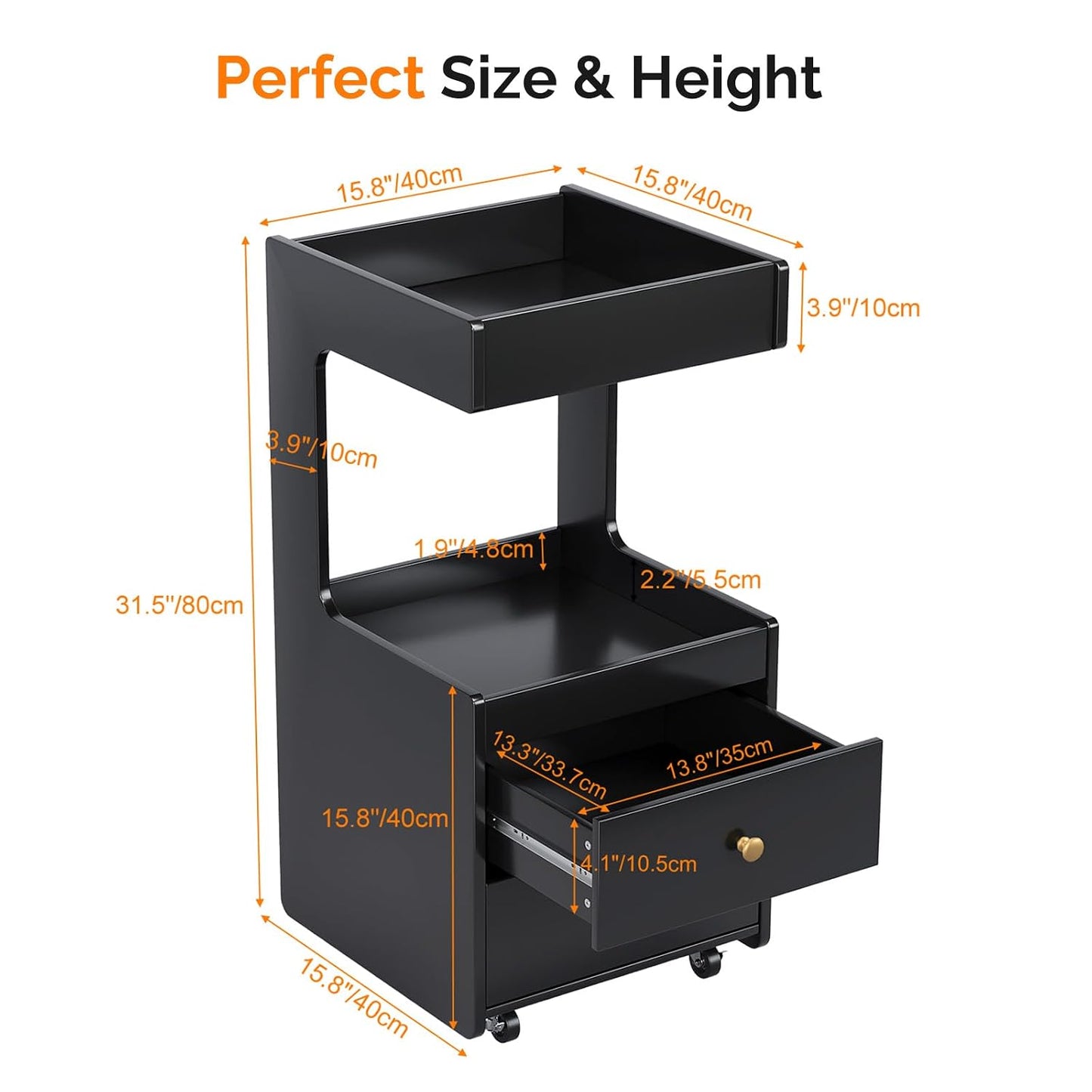 Salon Trolley Cart - Esthetician Tool Organizer with 2 Drawers & 2 Trays | Black Hair Styling Station
