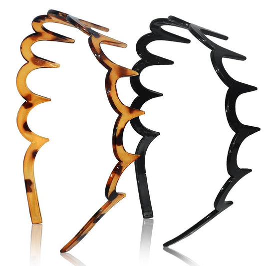 Zigzag Headbands for Women - Non-Slip U-Shaped Hair Accessories | 2-Pack Black & Tortoise Recycled Plastic